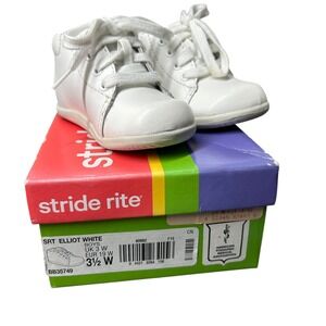 Stride Rite SRT Elliot White Leather‎ Boys Shoes Size 3.5W Baby Toddler Sneakers
